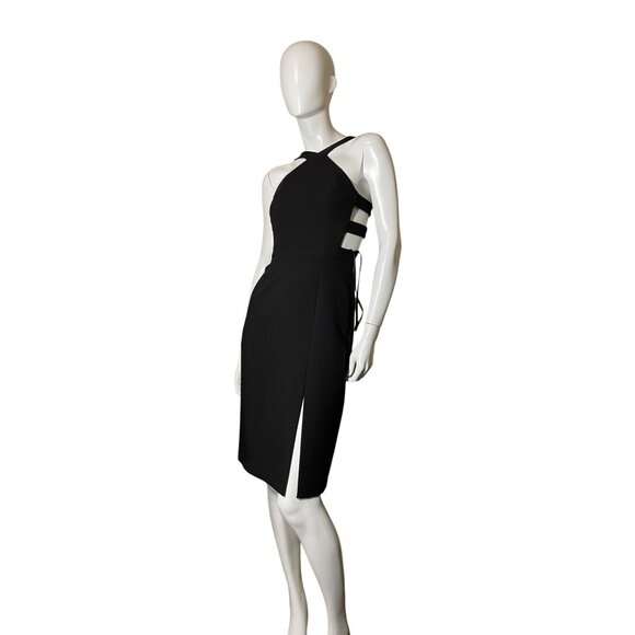 BCBG MAX AZRIA Black Midi Dress Size 0 Strappy Halter Side Cutouts LBD Date Part - Picture 13 of 15